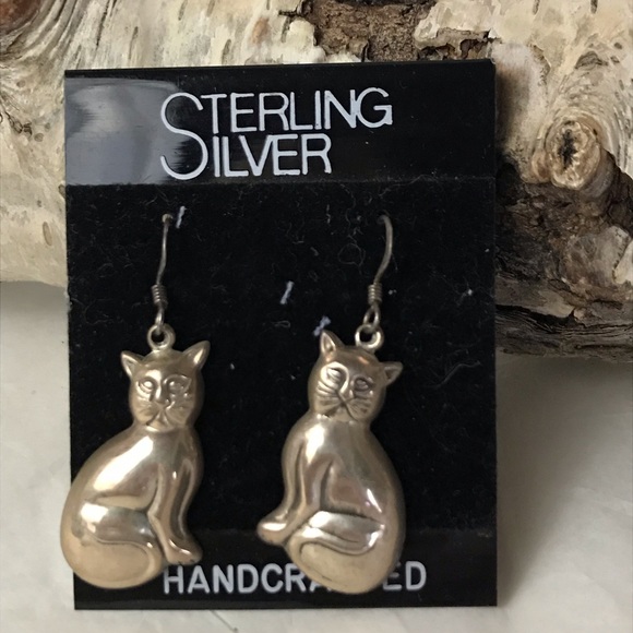 Jewelry - Handcrafted sterling silver cat earrings